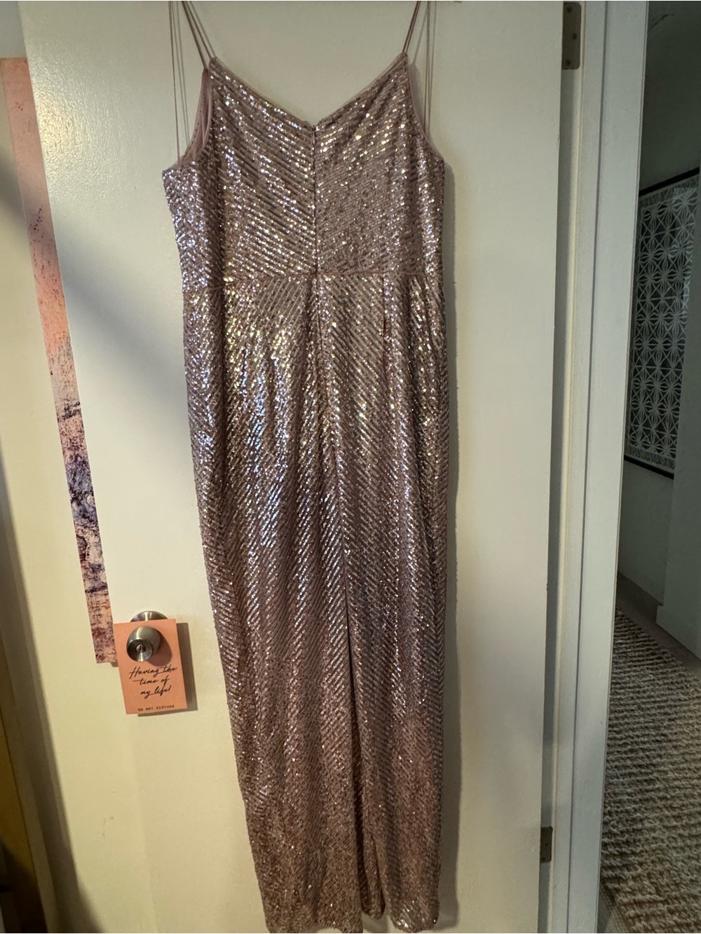 Adrianna Papell Rose Gold Sequin Spaghetti Strap dress - Picture 5 of 7